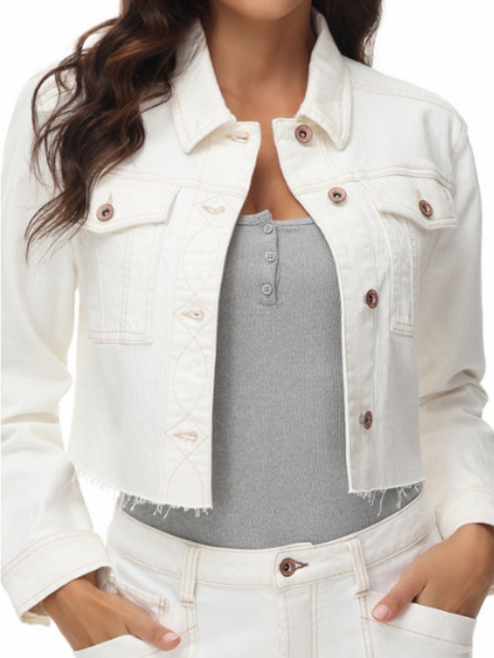 Frye Off  White with  Cropped Denim Jacket with Frayed Hem NWT size M